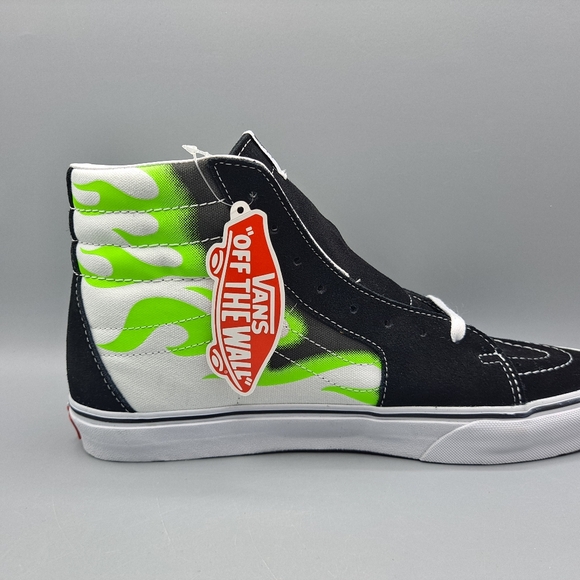 New* Vans Sk8 Hi Top Neon Green Flame Black Suede and True White Men's Size 11 - Picture 2 of 10